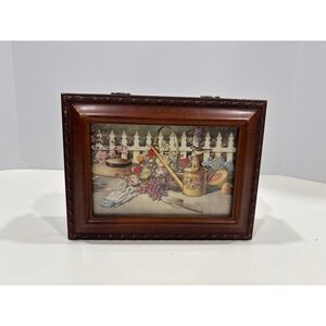 Cottage Garden Wood Music Box Sankyo Movement Garden Art Photo Frame Lid MB673